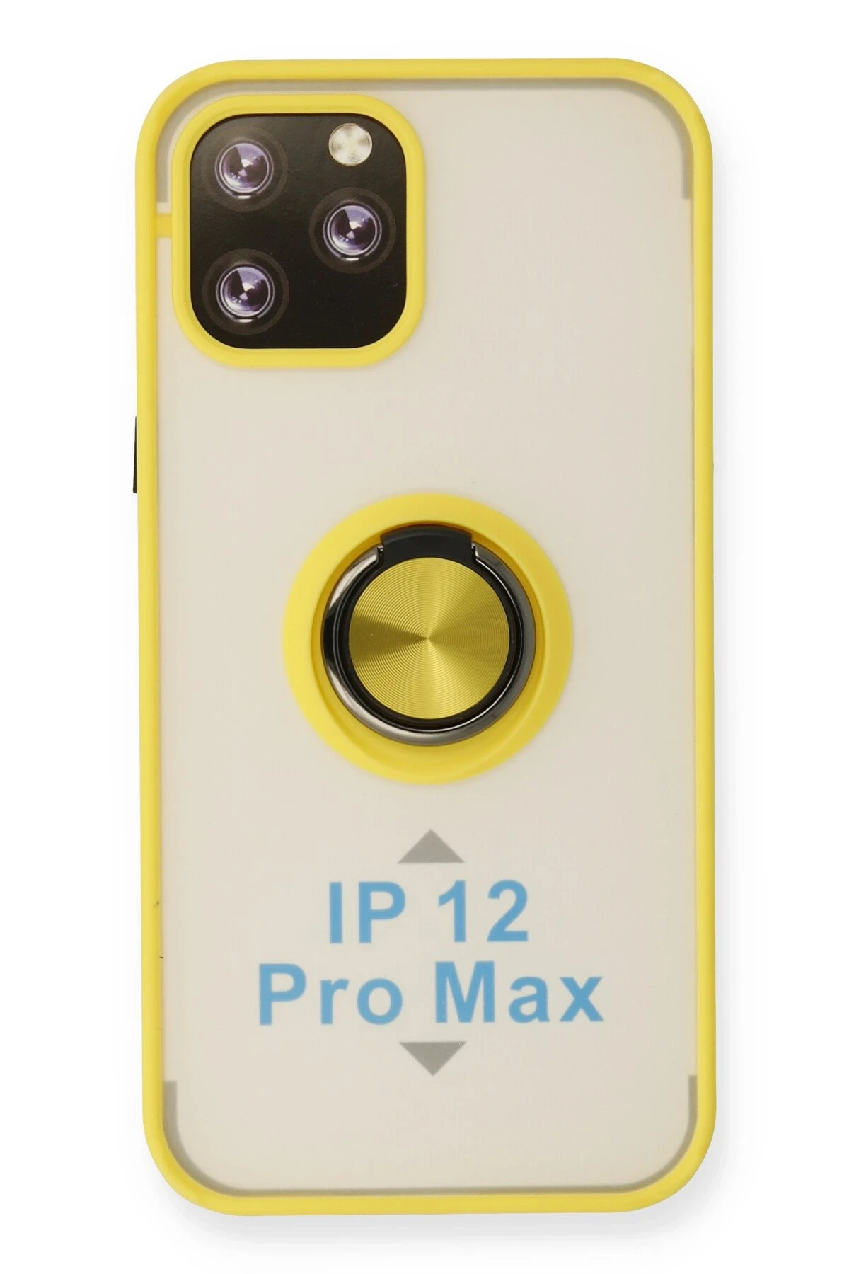 Newface iPhone 12 Pro Max Kılıf Montreal Yüzüklü Silikon Kapak - Sarı