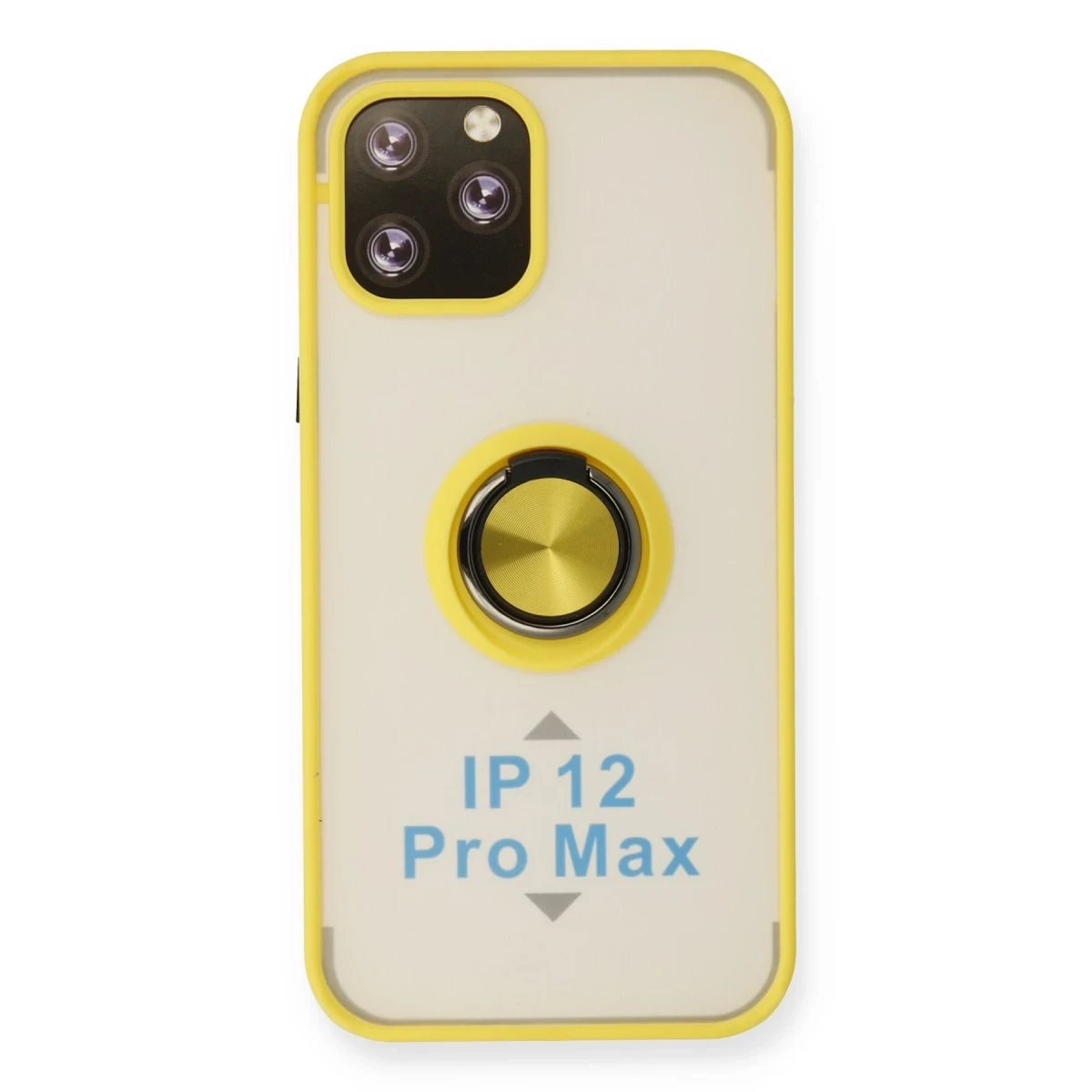 Newface Apple iPhone 12 Pro Max Kılıf Montreal Yüzüklü Silikon Kapak - Sarı
