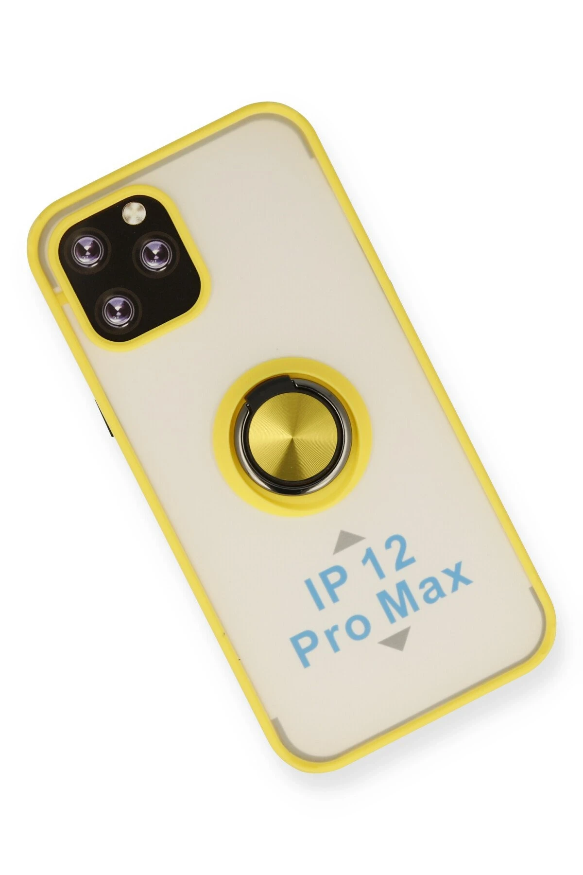 Newface iPhone 12 Pro Max Kılıf Montreal Yüzüklü Silikon Kapak - Sarı