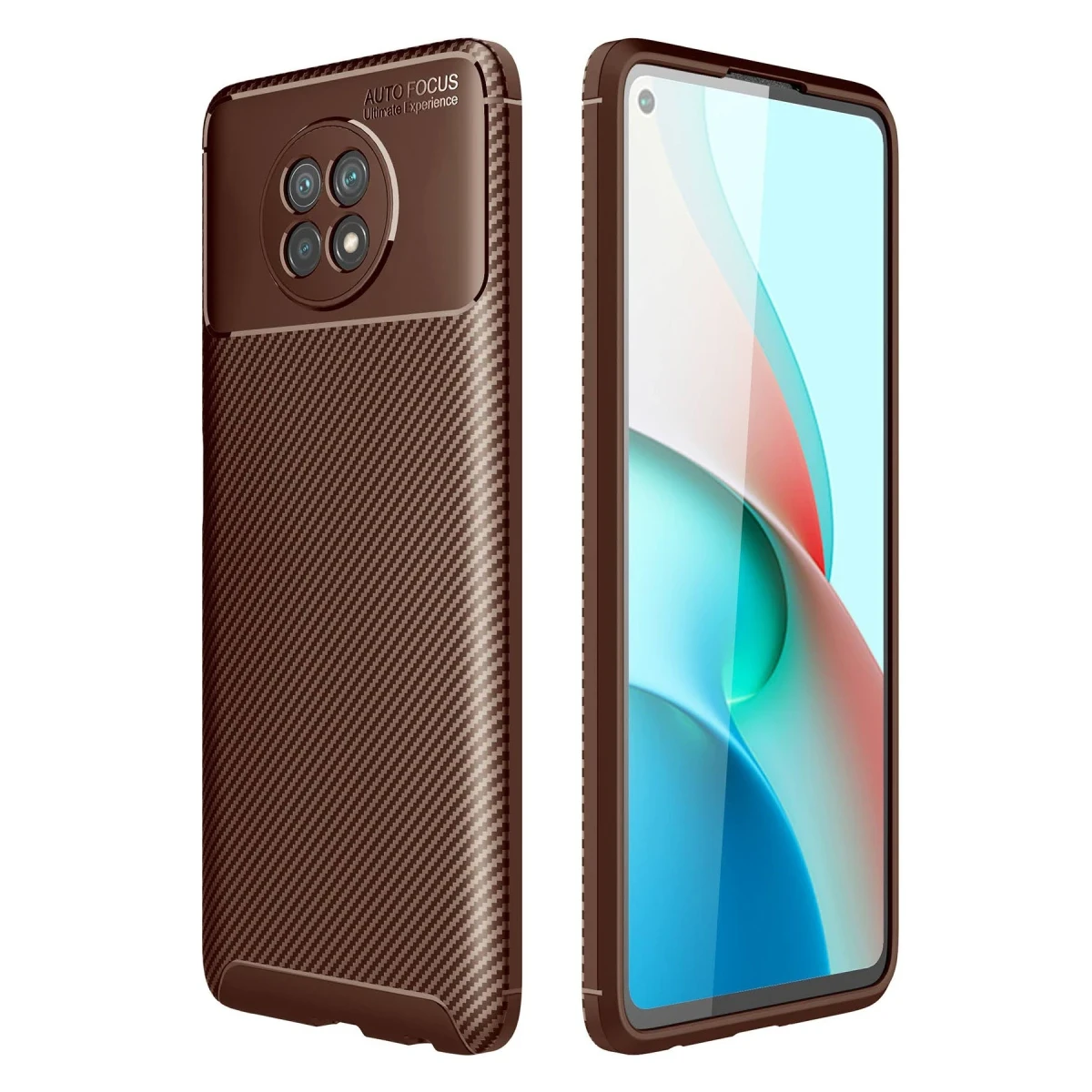 Newface Xiaomi Redmi Note 9 5G Kılıf Auto Focus Karbon Kapak - Kahverengi