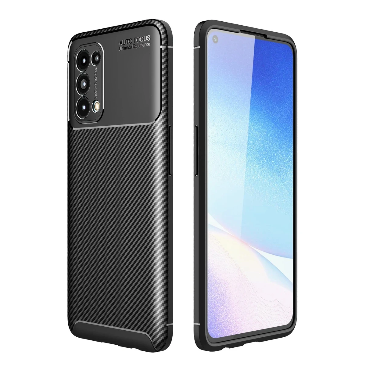 Newface Oppo Reno 5 Kılıf Auto Focus Karbon Kapak - Siyah