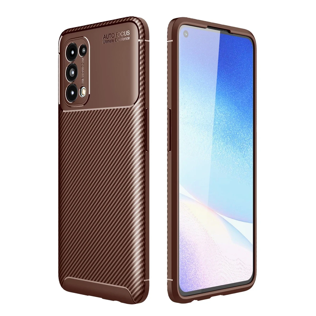 Newface Oppo Reno 5 Kılıf Auto Focus Karbon Kapak - Kahverengi