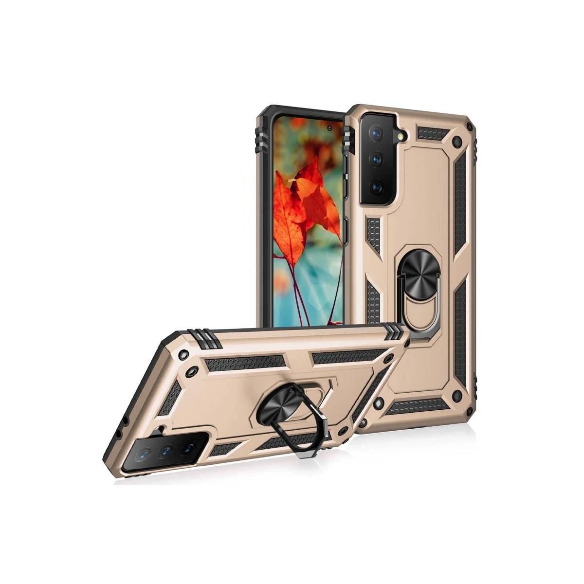 Samsung Galaxy S21 Kılıf Sofya Yüzüklü Silikon Kapak - Gold