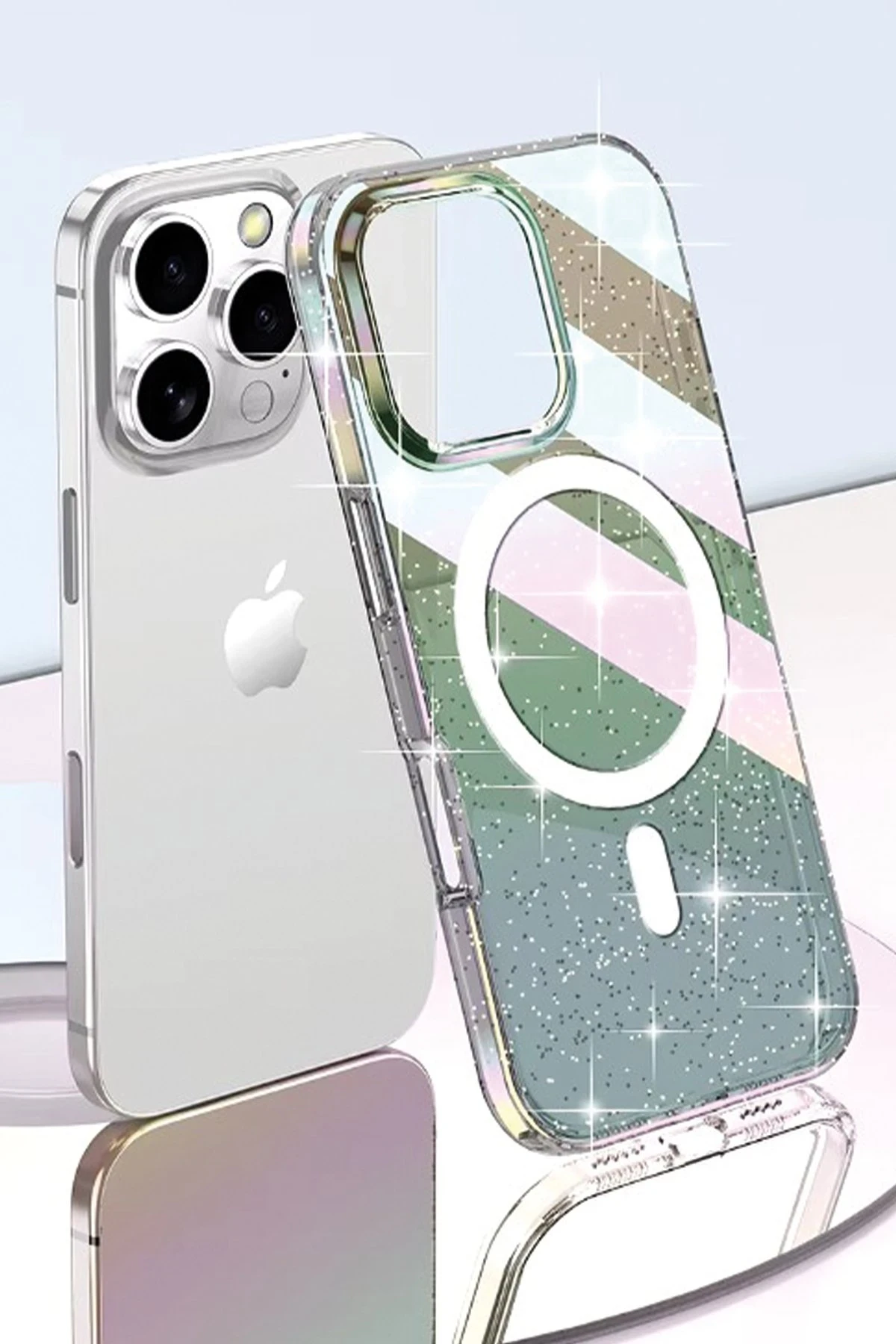 Joko iPhone 15 Pro Rasasi Simli Magsafe Kapak - Şeffaf