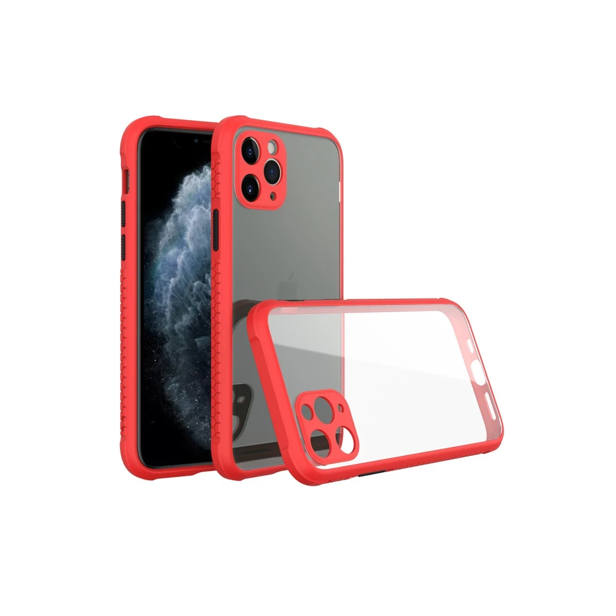Newface Apple iPhone 11 Pro Max Kılıf Miami Şeffaf Silikon - Kırmızı