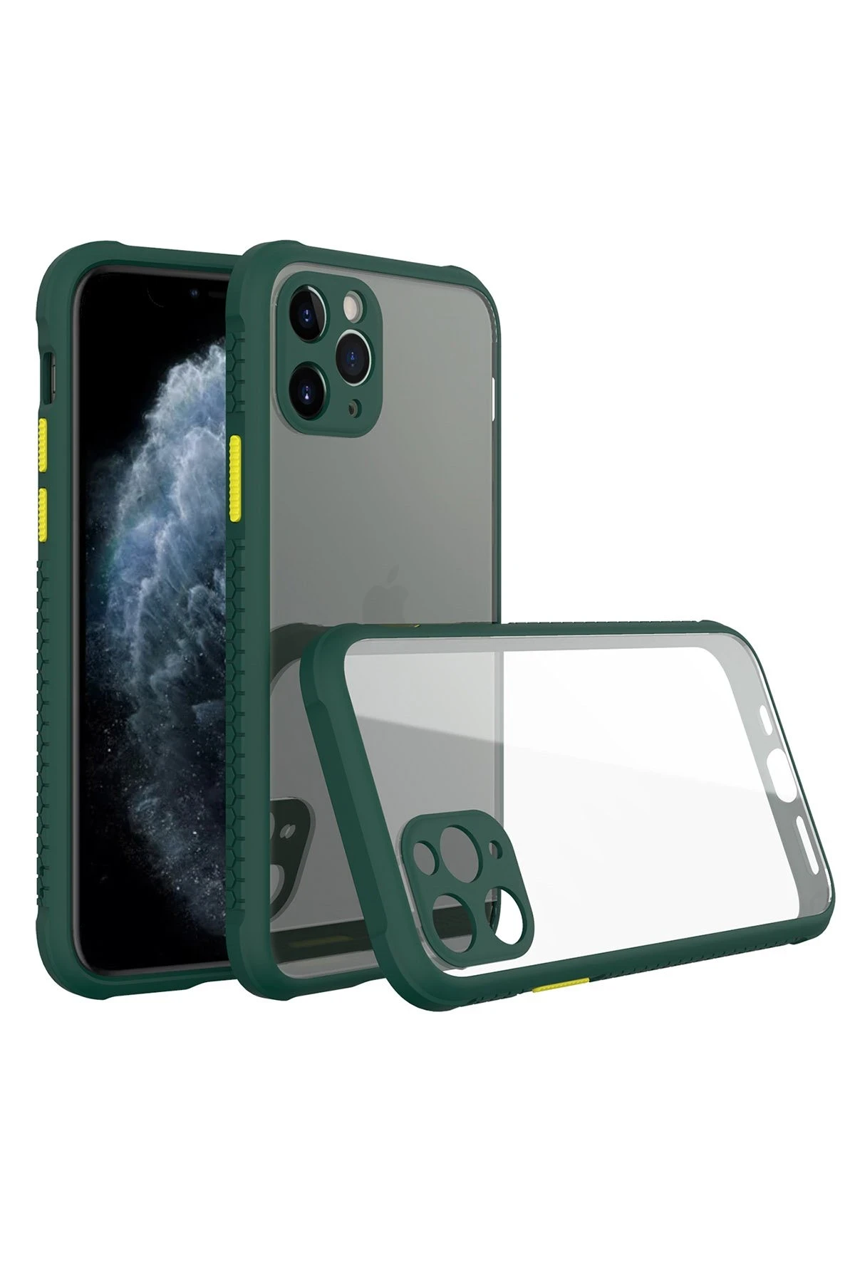 Newface iPhone 11 Pro Max Kılıf Miami Şeffaf Silikon - Koyu Yeşil