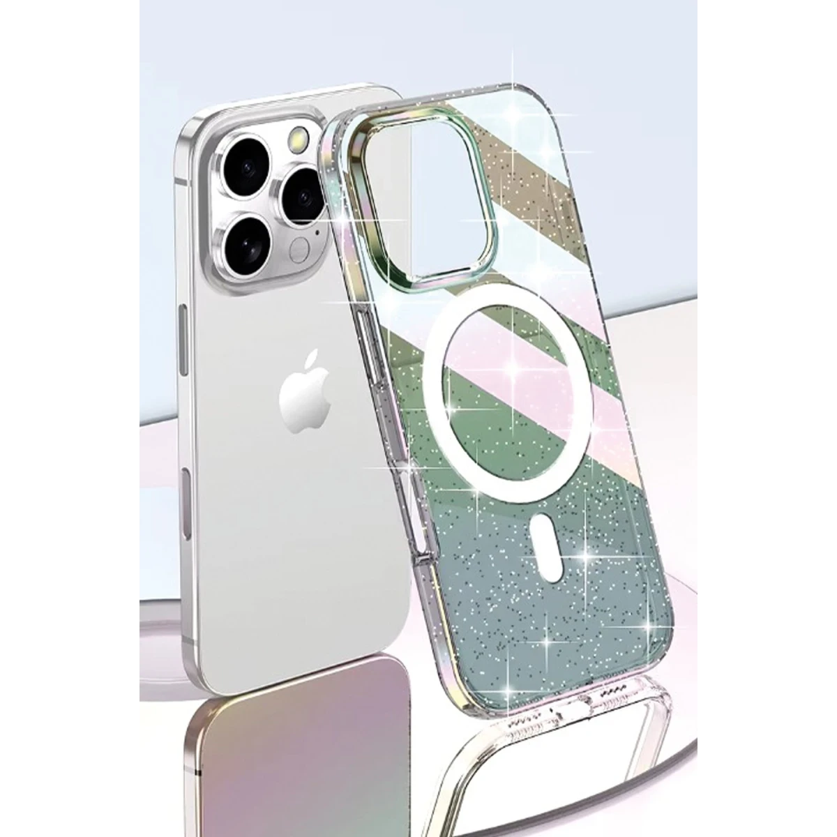 Joko Apple iPhone 16 Pro Rasasi Simli Magsafe Kapak - Şeffaf — görsel 8