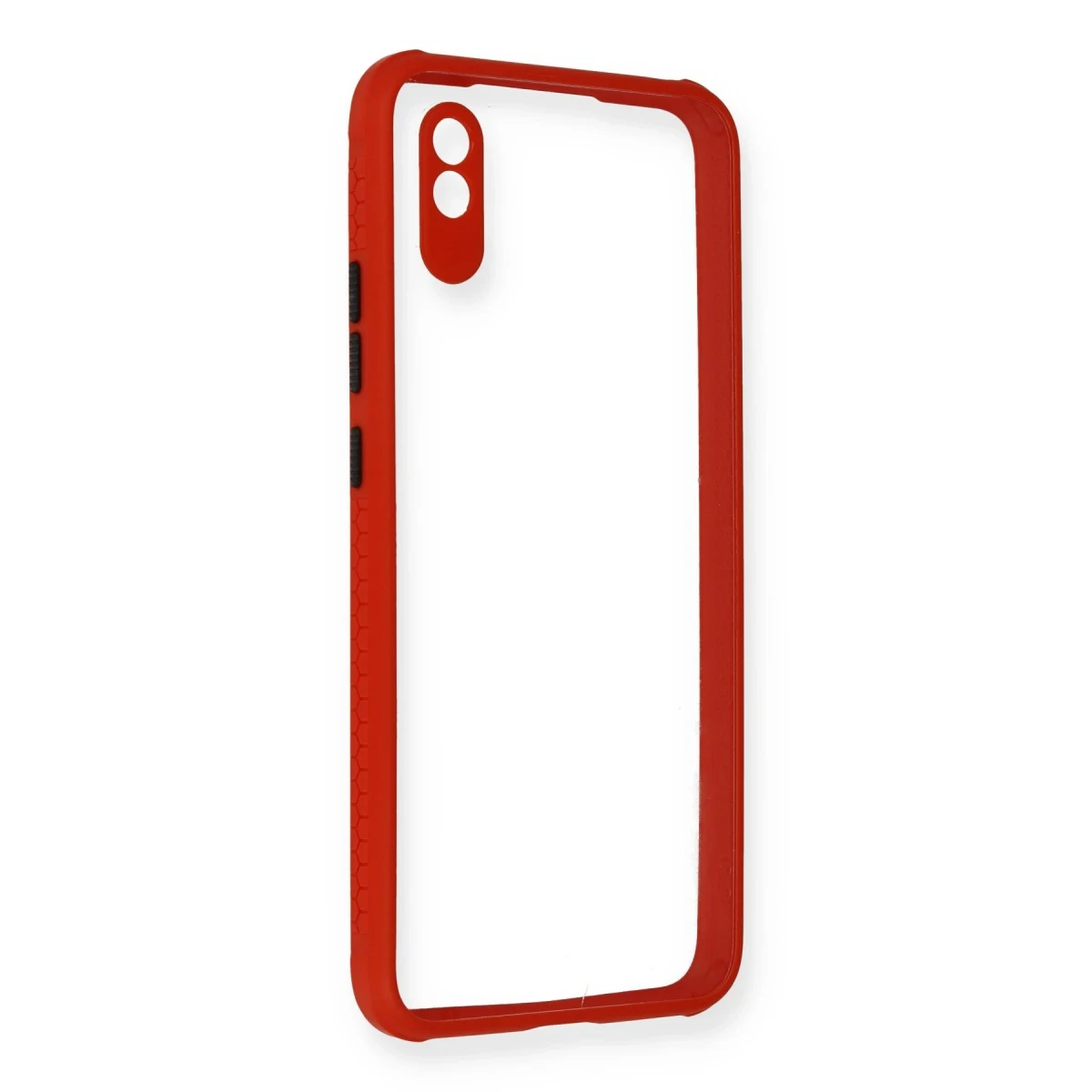 Newface Xiaomi Redmi 9A Kılıf Miami Şeffaf Silikon - Kırmızı