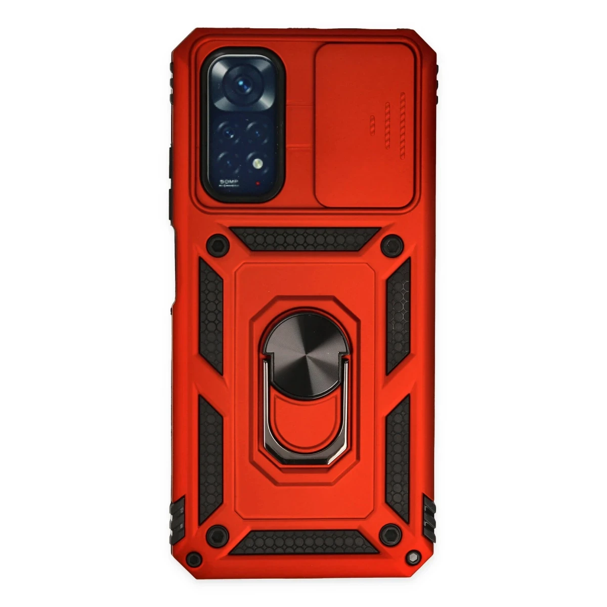 Newface Xiaomi Redmi Note 11 Kılıf Pars Lens Yüzüklü Silikon - Kırmızı