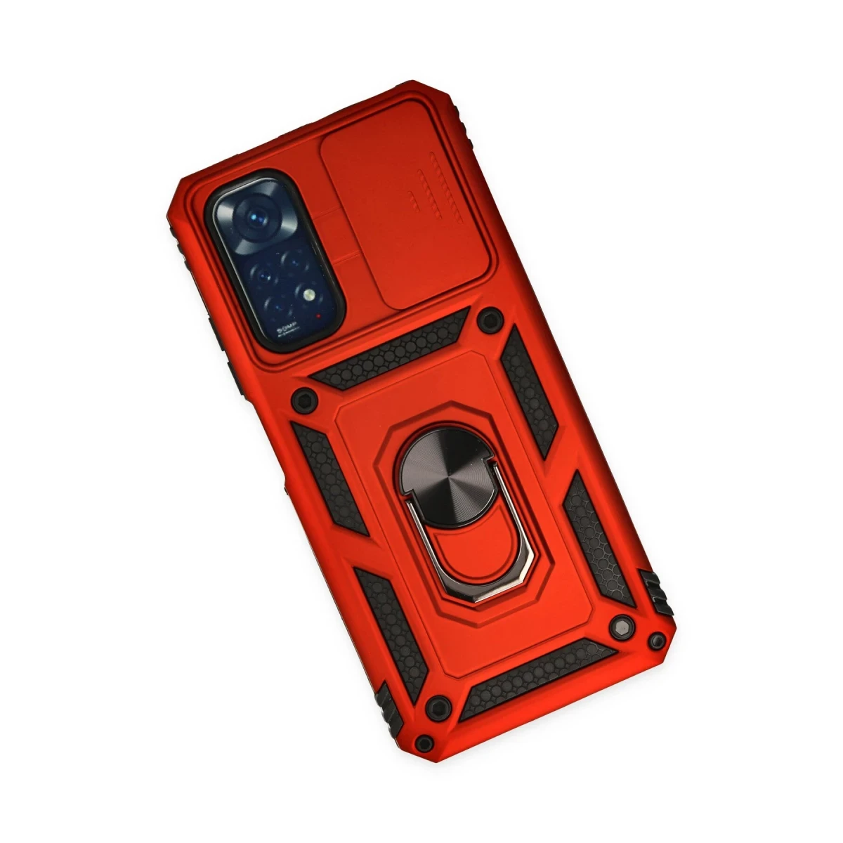 Xiaomi Redmi Note 11 Kılıf Pars Lens Yüzüklü Silikon - Kırmızı