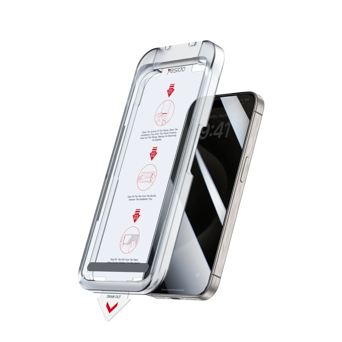 Yesido Apple iPhone 15 Plus TG18 AutoKit Hayalet Cam Ekran Koruyucu - Siyah