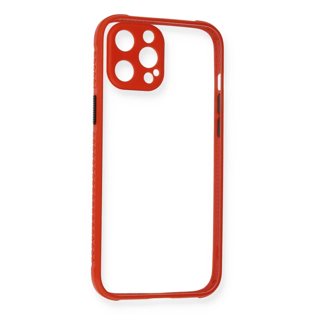 Newface Apple iPhone 12 Pro Kılıf Miami Şeffaf Silikon - Kırmızı