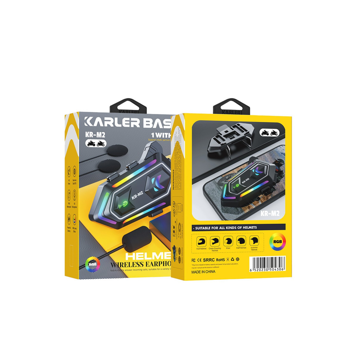 Karler Bass KRM2 RGB Motosiklet Sürücüleri İçin IPX6 Su Geçirmez Özellikli Kablosuz Bluetooth Kulaklık - Siyah — görsel 6