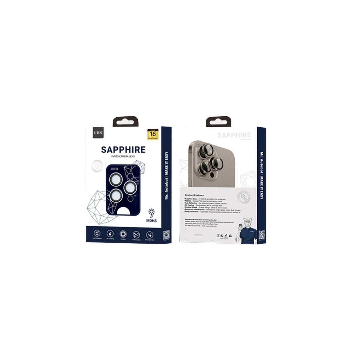 URR Apple iPhone 16 Pro Max Sapphire PVDSS Kamera Lens Koruyucu - Siyah