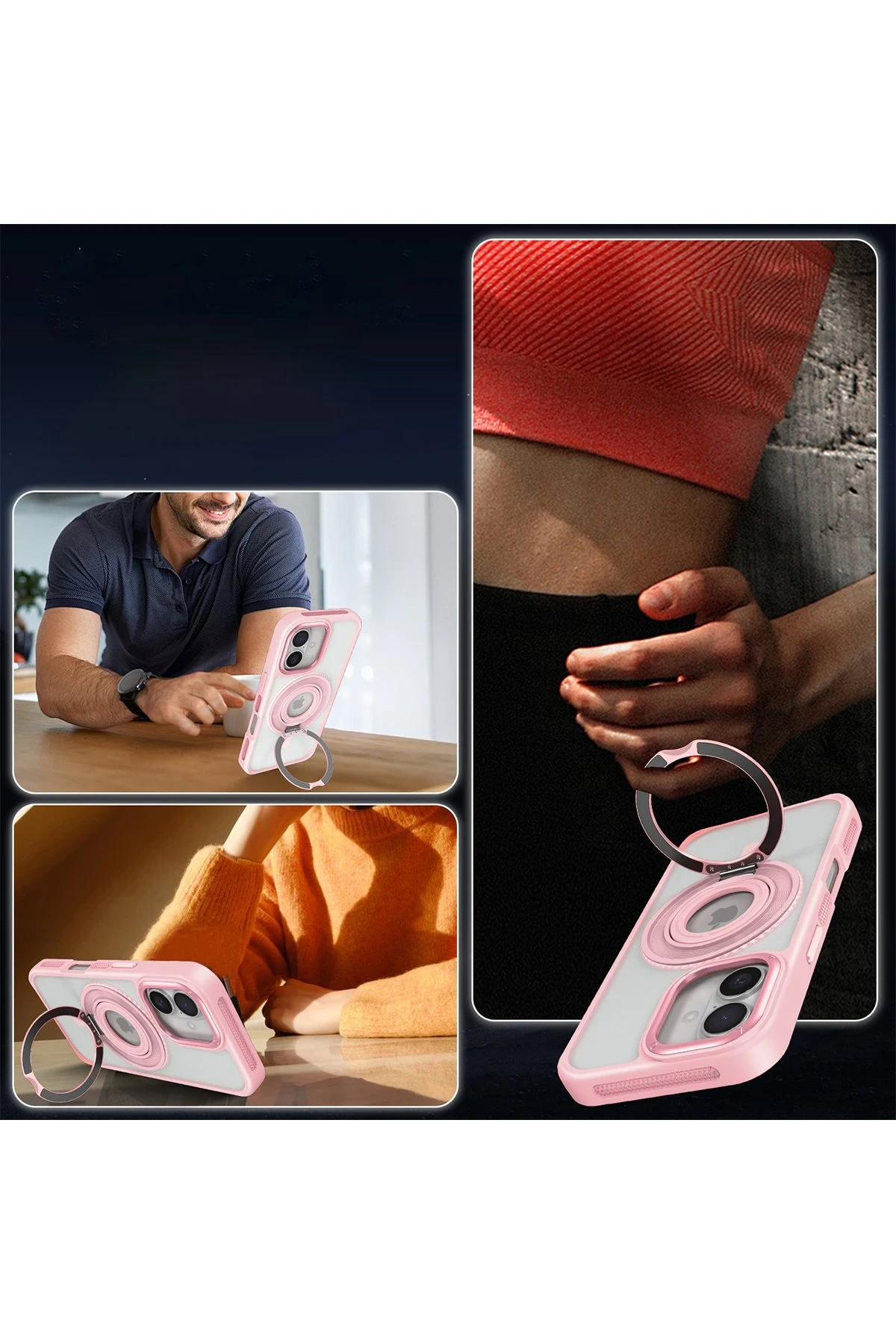 Joko iPhone 16 Banza Magsafe Standlı Kapak - Pembe