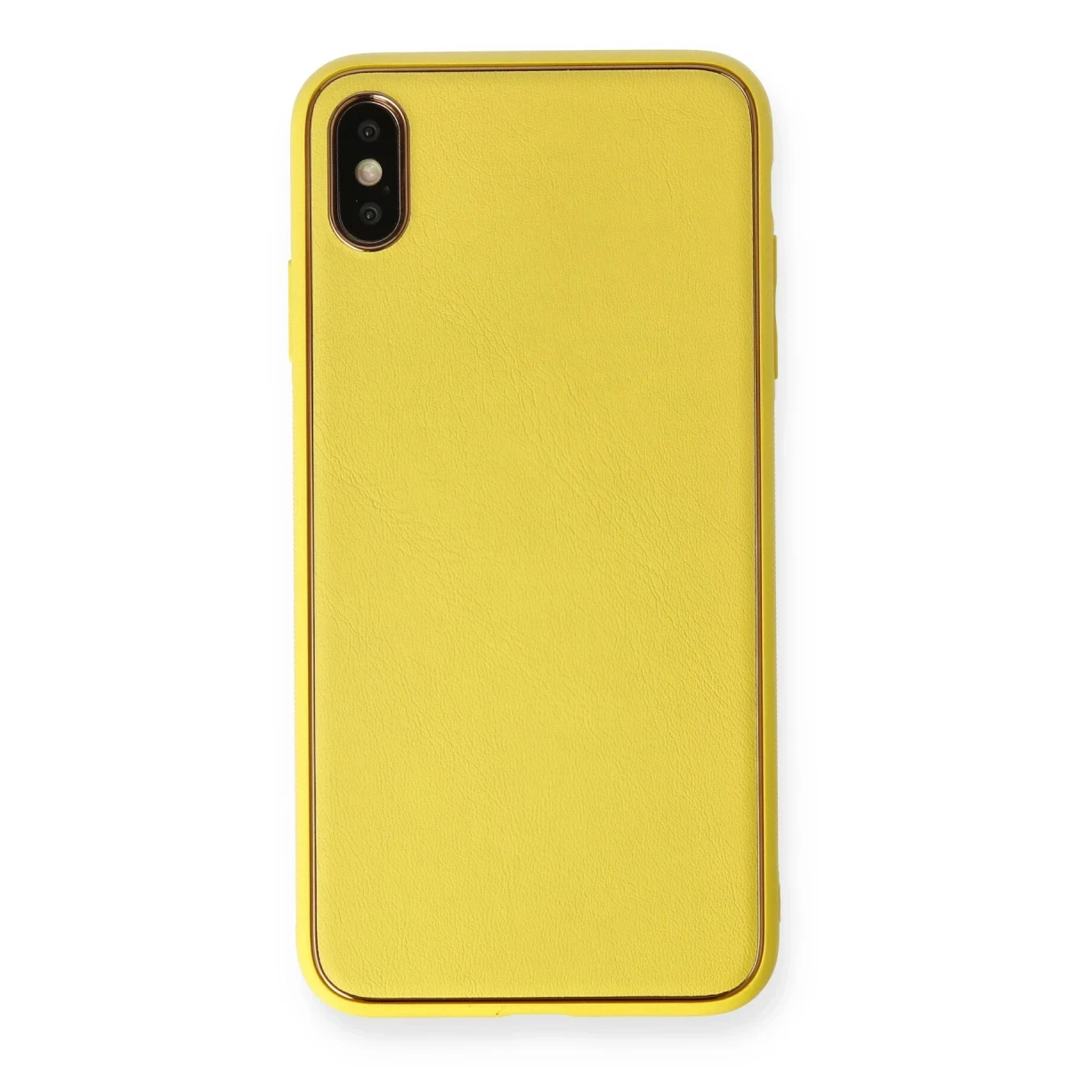 Newface Apple iPhone XS Max Kılıf Coco Deri Silikon Kapak - Sarı