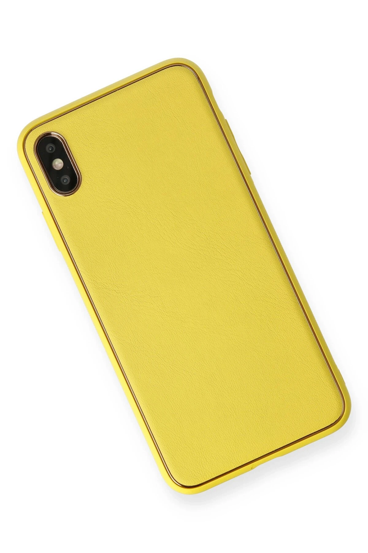 Newface iPhone XS Max Kılıf Coco Deri Silikon Kapak - Sarı