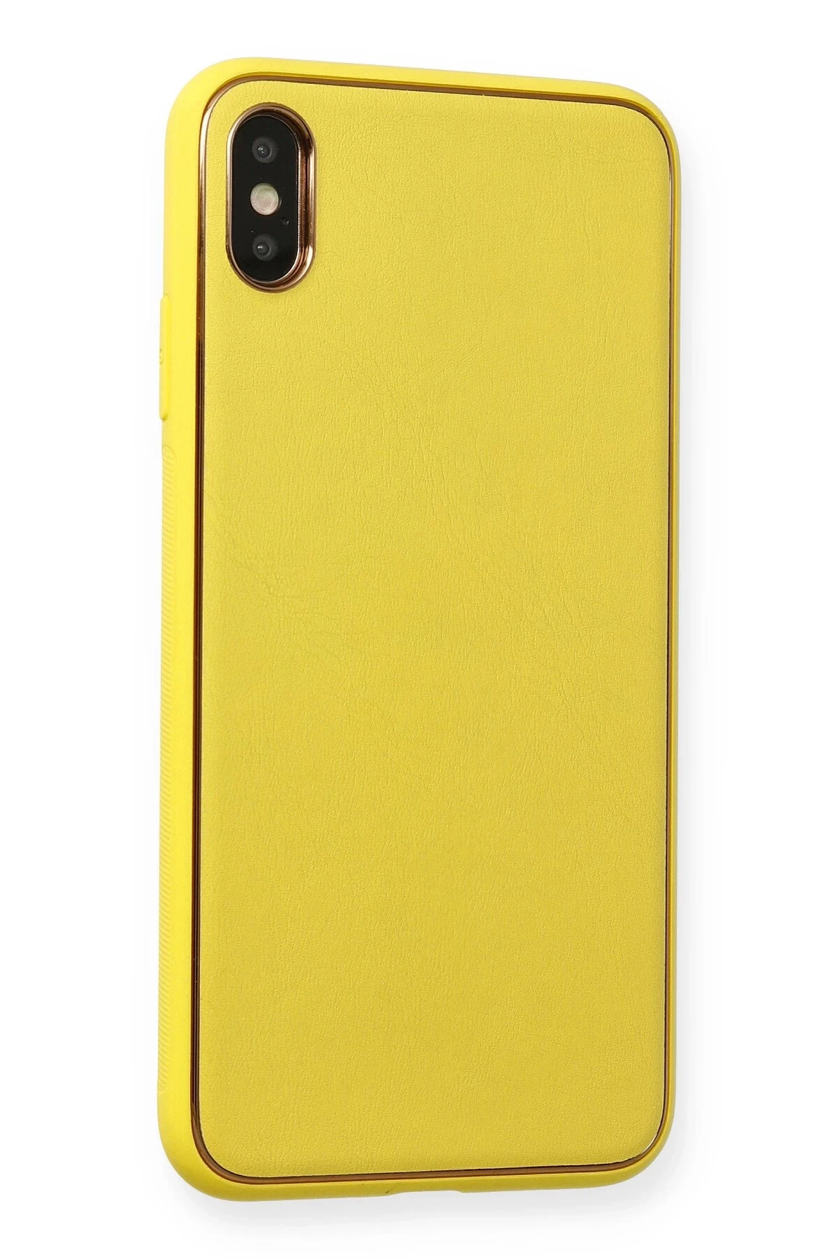 Newface iPhone XS Max Kılıf Coco Deri Silikon Kapak - Sarı