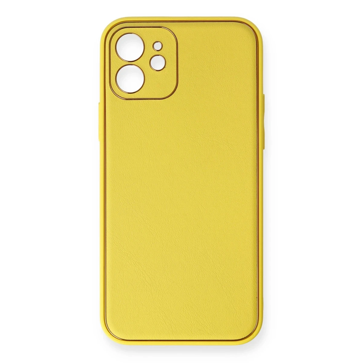 Newface Apple iPhone 12 Kılıf Coco Deri Silikon Kapak - Sarı