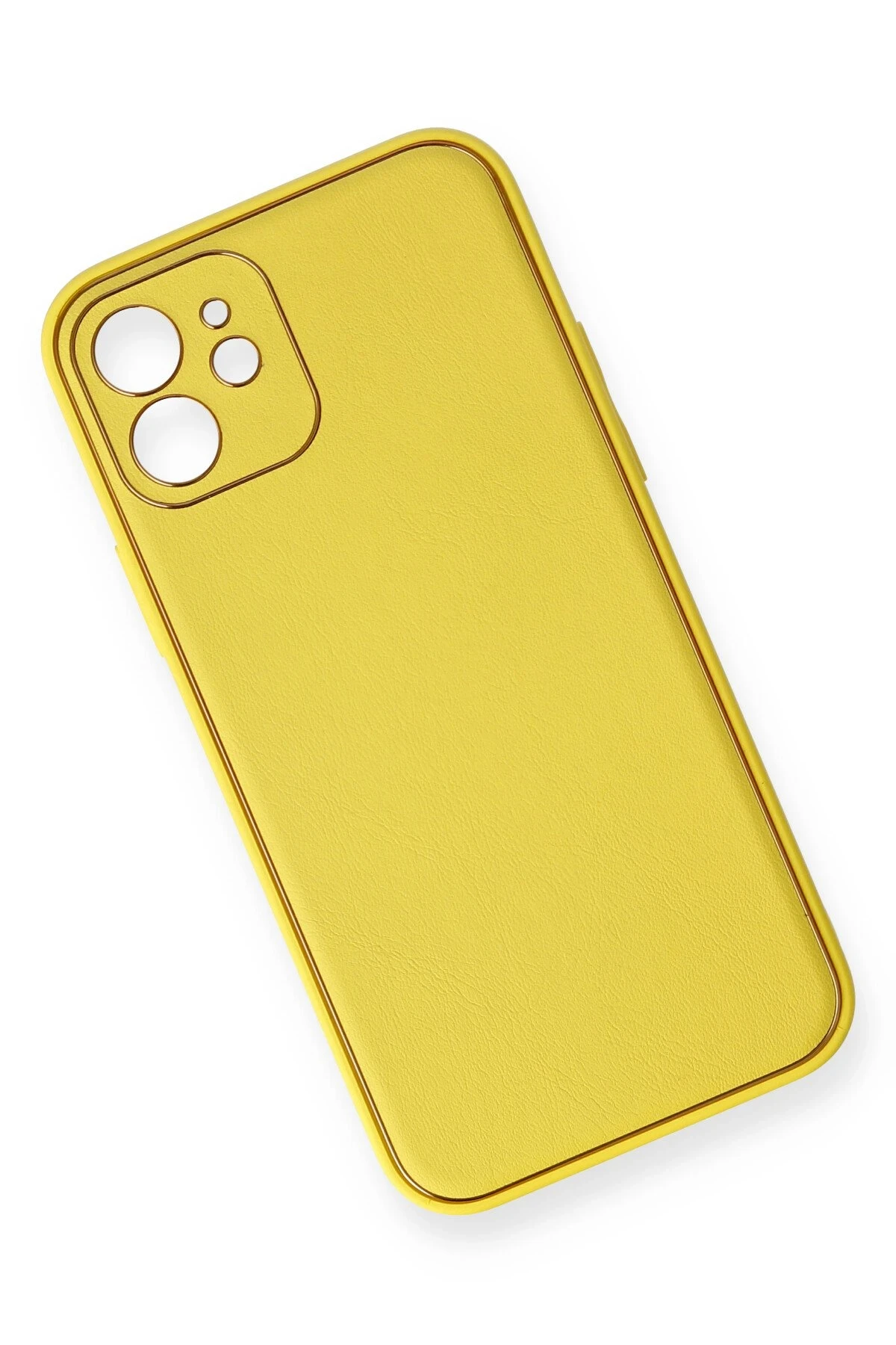 Newface iPhone 12 Kılıf Coco Deri Silikon Kapak - Sarı