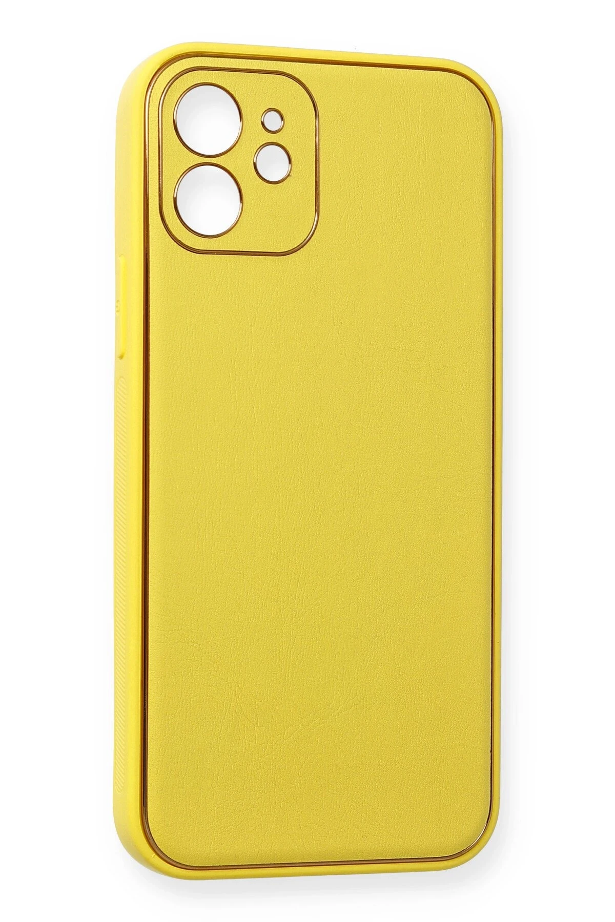 Newface iPhone 12 Kılıf Coco Deri Silikon Kapak - Sarı
