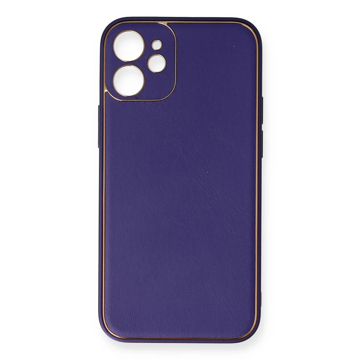 Newface Apple iPhone 12 Mini Kılıf Coco Deri Silikon Kapak - Mor