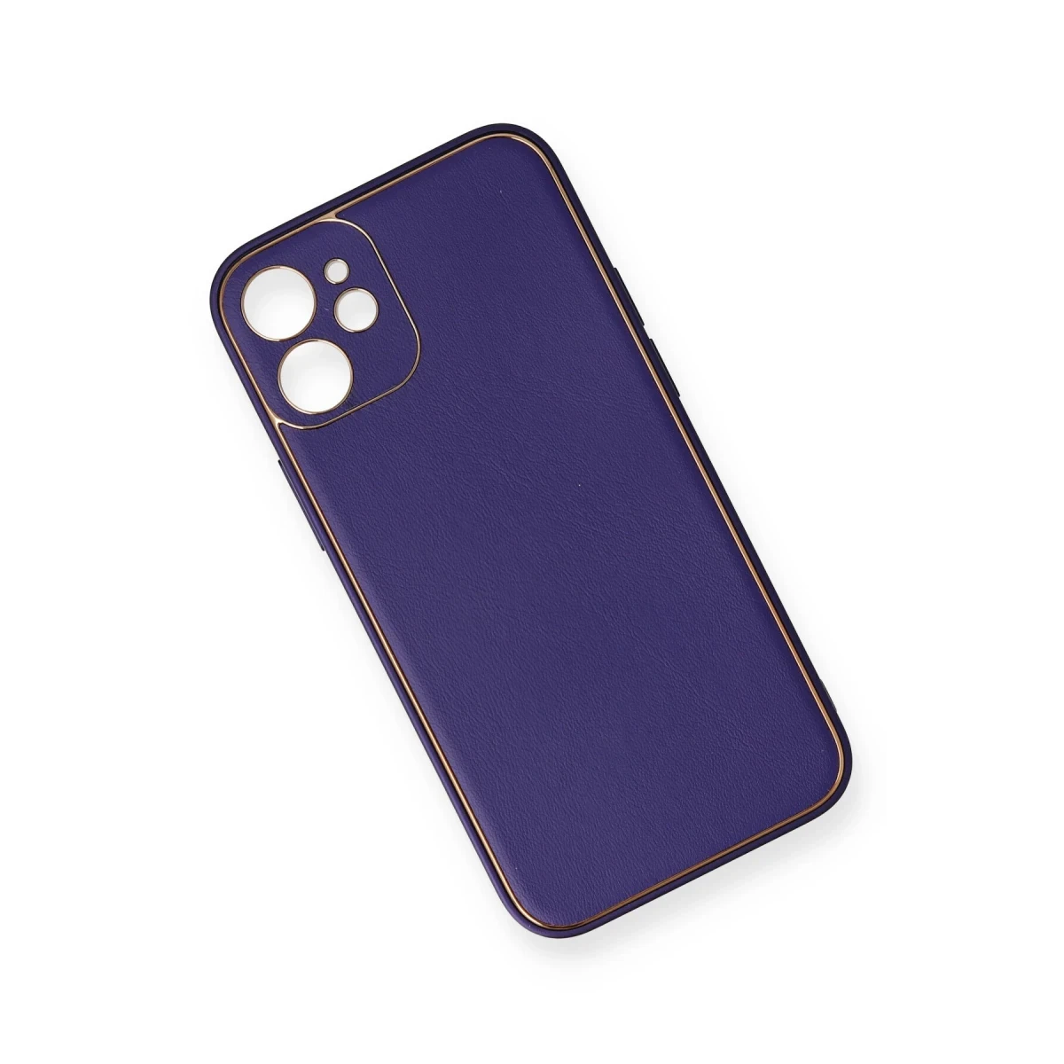 Newface Apple iPhone 12 Mini Kılıf Coco Deri Silikon Kapak - Mor