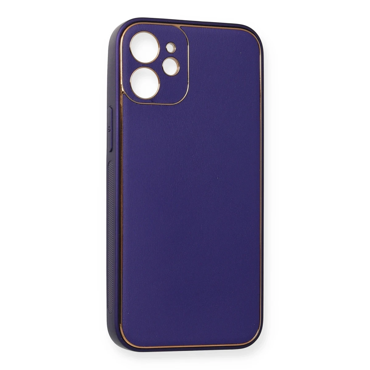 Newface Apple iPhone 12 Mini Kılıf Coco Deri Silikon Kapak - Mor