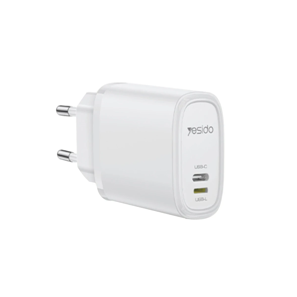 Yesido YC71 1 Adet 12W Type-C ve 1 Adet 12W Lightning Çıkışlı Ekstra 1M Type-C to Ligtning Kablolu PD Hızlı Şarj Cihazı - Beyaz