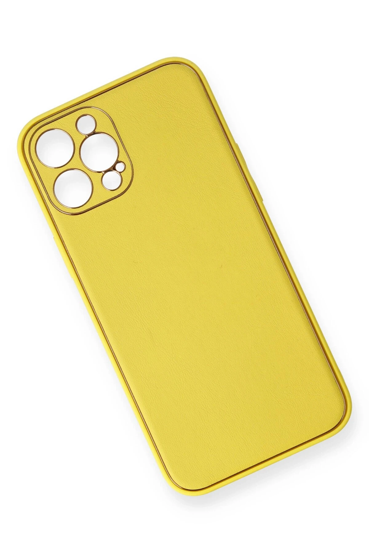 Newface iPhone 12 Pro Kılıf Coco Deri Silikon Kapak - Sarı