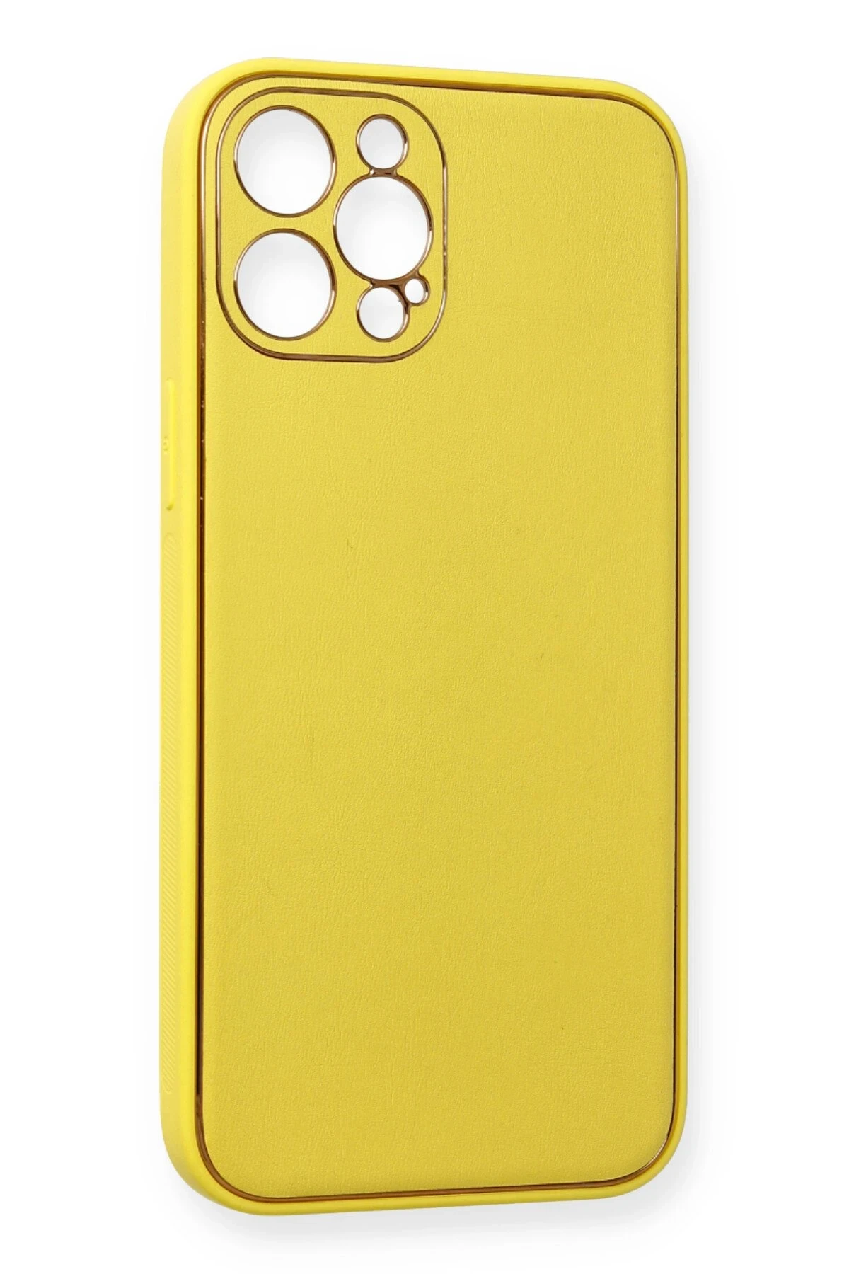 Newface iPhone 12 Pro Kılıf Coco Deri Silikon Kapak - Sarı