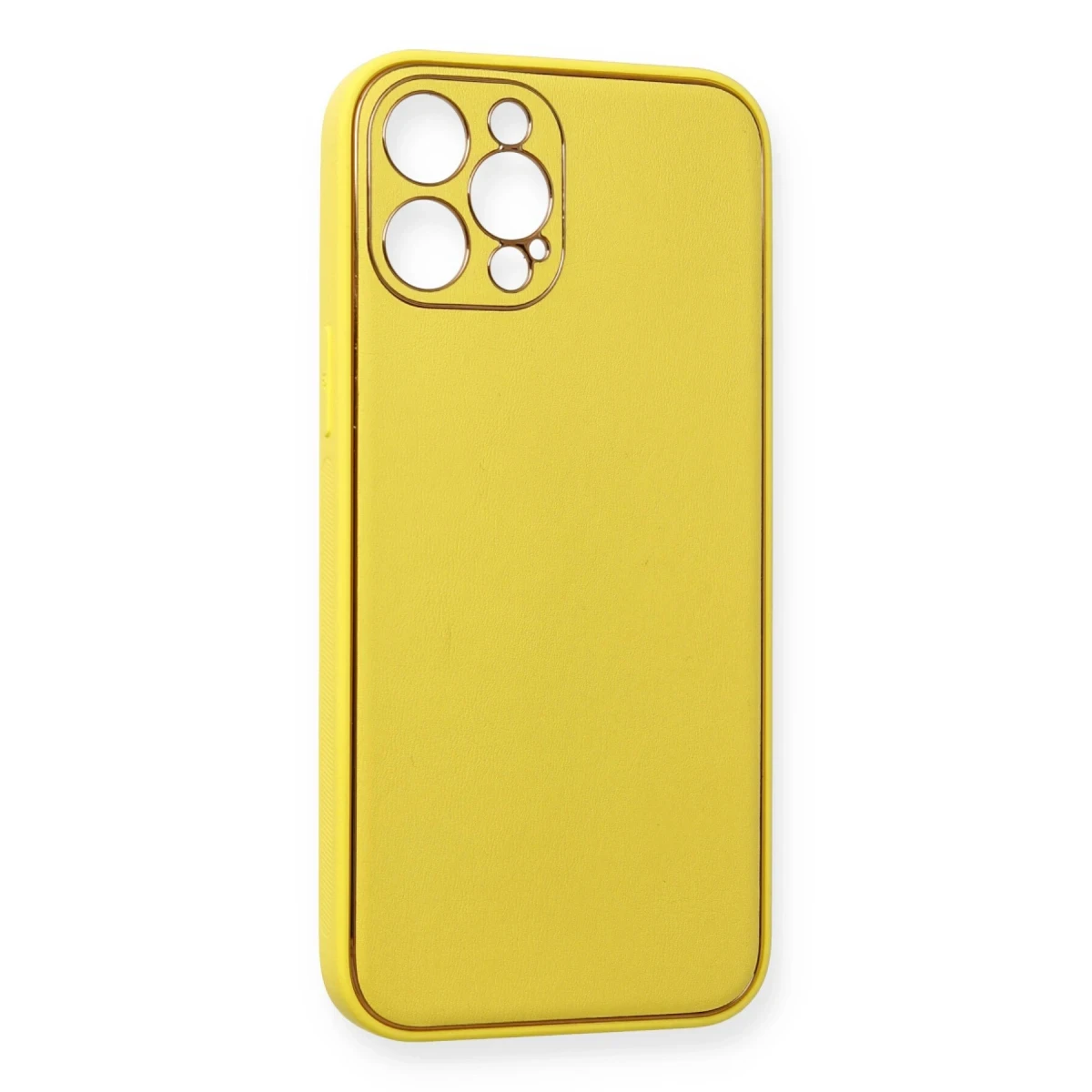 Newface Apple iPhone 12 Pro Kılıf Coco Deri Silikon Kapak - Sarı