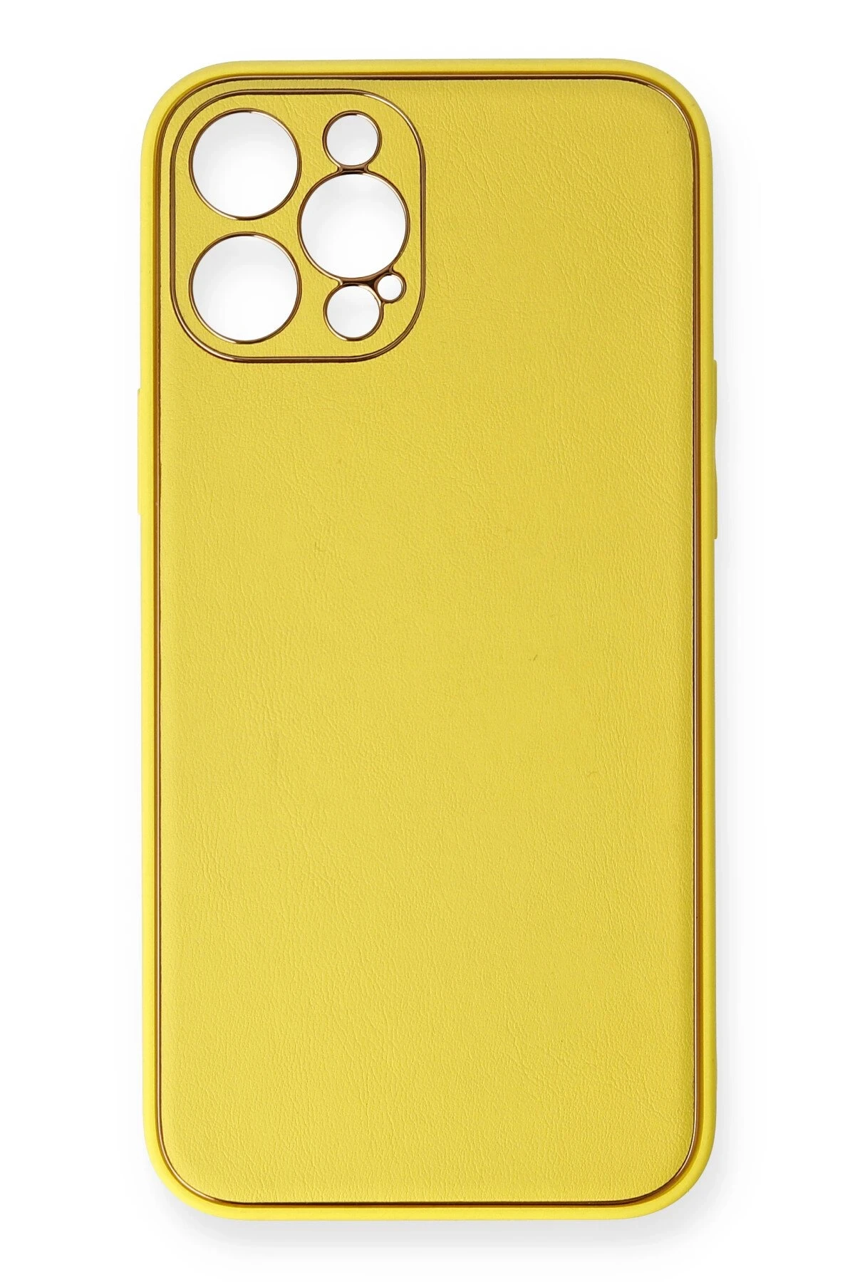 Newface iPhone 12 Pro Max Kılıf Coco Deri Silikon Kapak - Sarı
