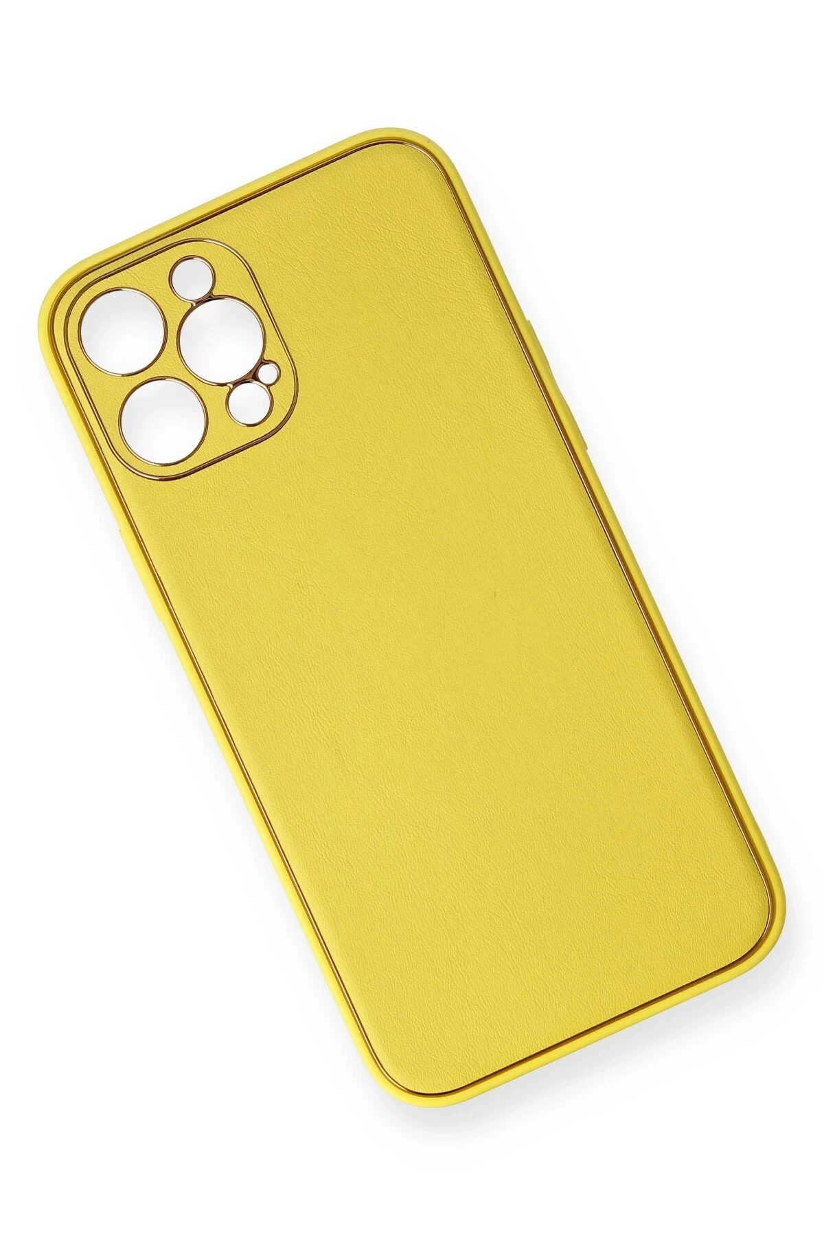 Newface iPhone 12 Pro Max Kılıf Coco Deri Silikon Kapak - Sarı
