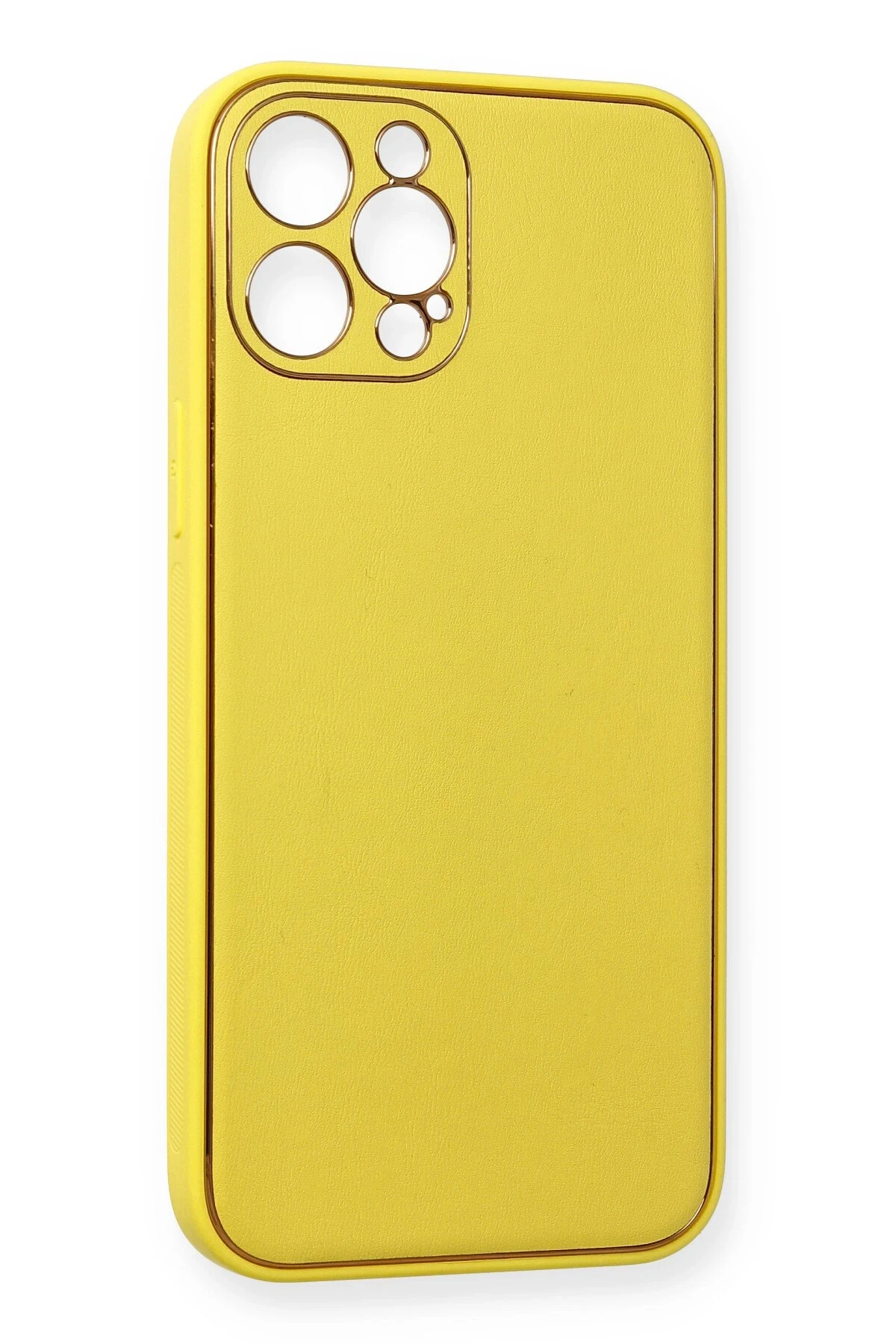 Newface iPhone 12 Pro Max Kılıf Coco Deri Silikon Kapak - Sarı