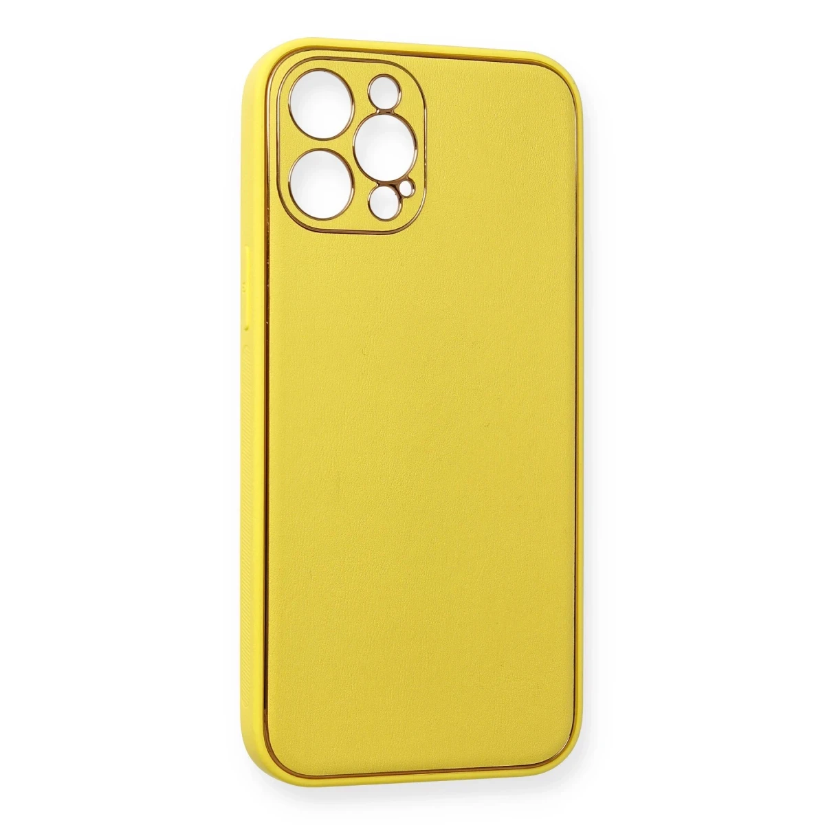 Newface Apple iPhone 12 Pro Max Kılıf Coco Deri Silikon Kapak - Sarı