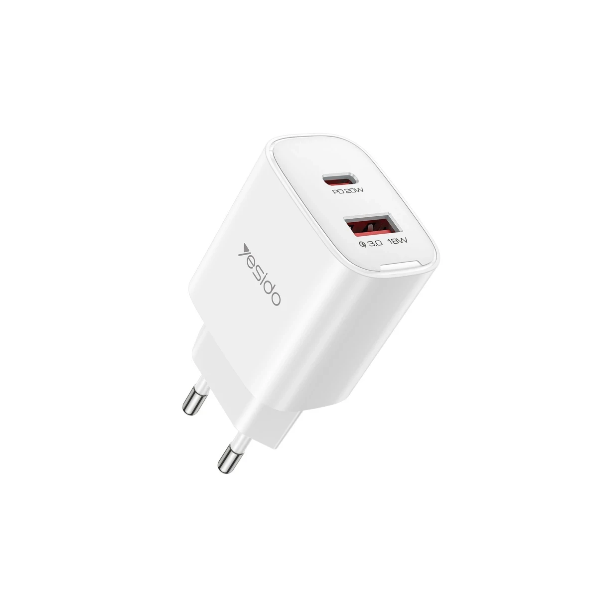 Yesido YC02E 20W Type-C ve 18W QC 3.0 USB Çıkışlı PD Hızlı Şarj Cihazı - Beyaz