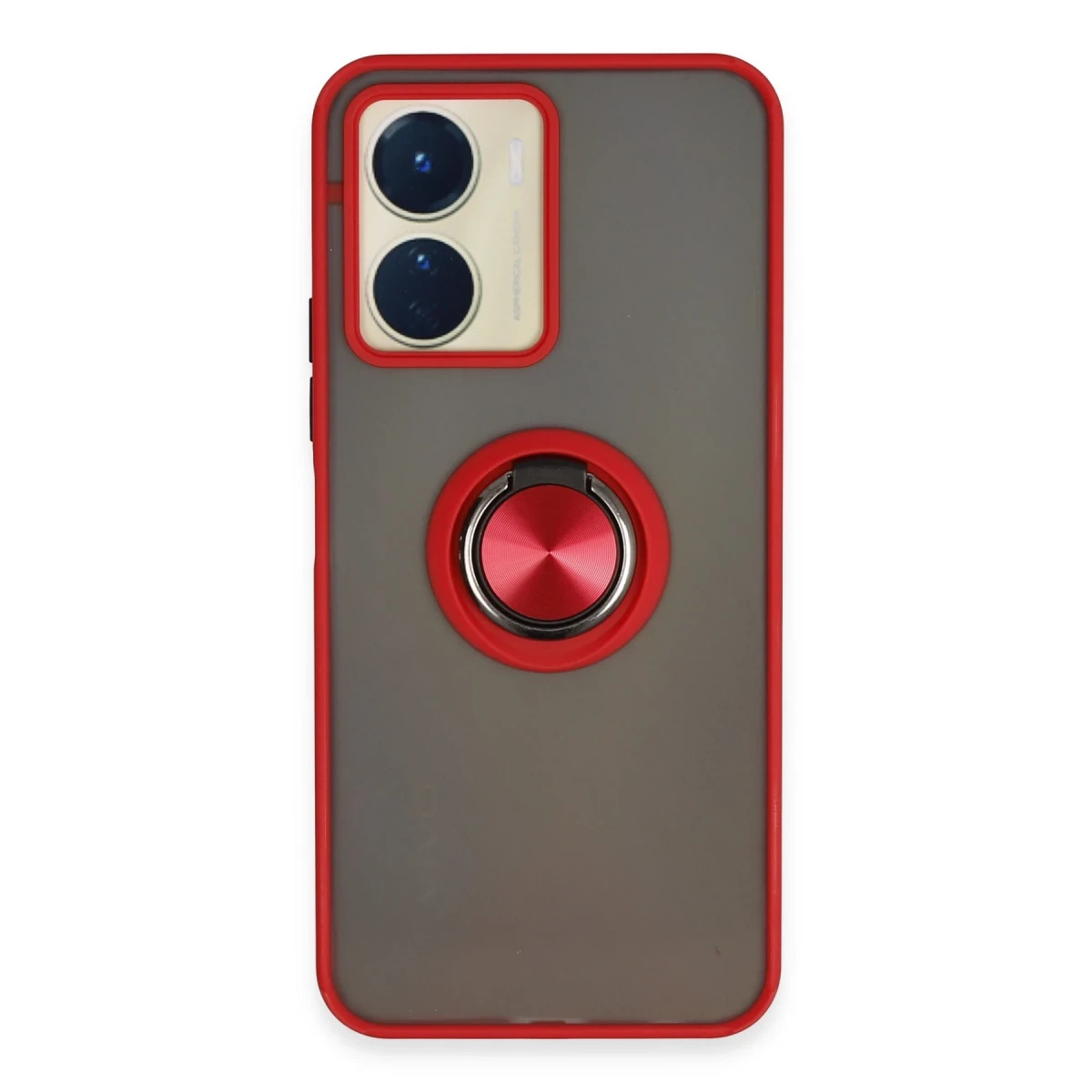 Newface Vivo Y16 Kılıf Montreal Yüzüklü Silikon Kapak - Kırmızı