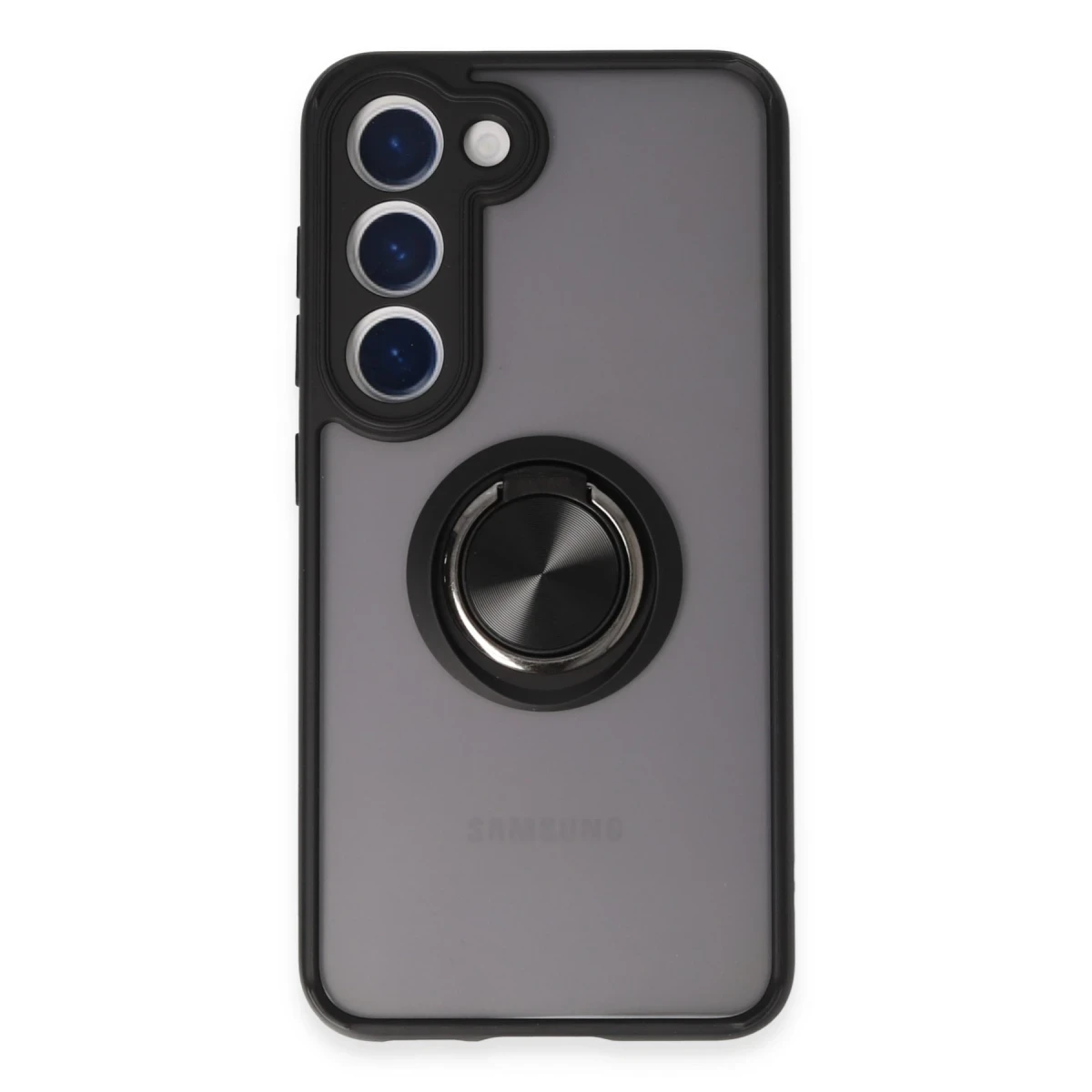 Newface Samsung Galaxy S23 Kılıf Montreal Yüzüklü Silikon Kapak - Siyah
