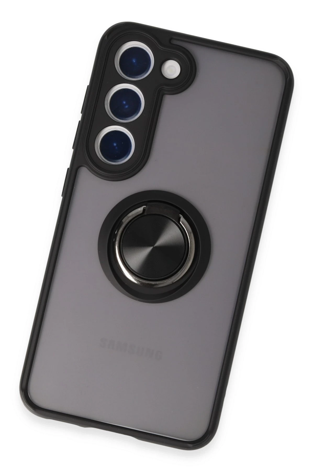 Newface Samsung Galaxy S23 Kılıf Montreal Yüzüklü Silikon Kapak - Siyah