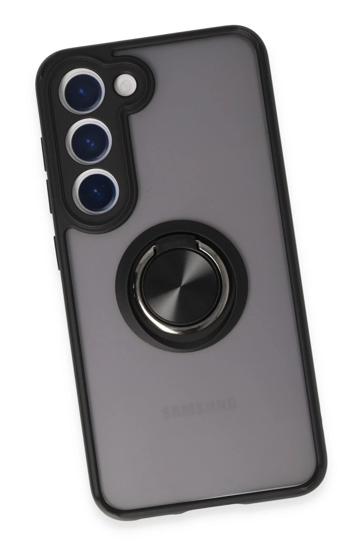Newface Samsung Galaxy S23 Kılıf Montreal Yüzüklü Silikon Kapak - Siyah