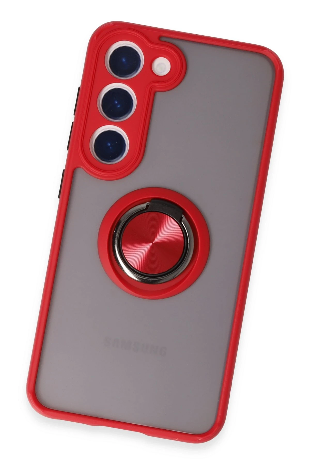 Newface Samsung Galaxy S23 Kılıf Montreal Yüzüklü Silikon Kapak - Kırmızı