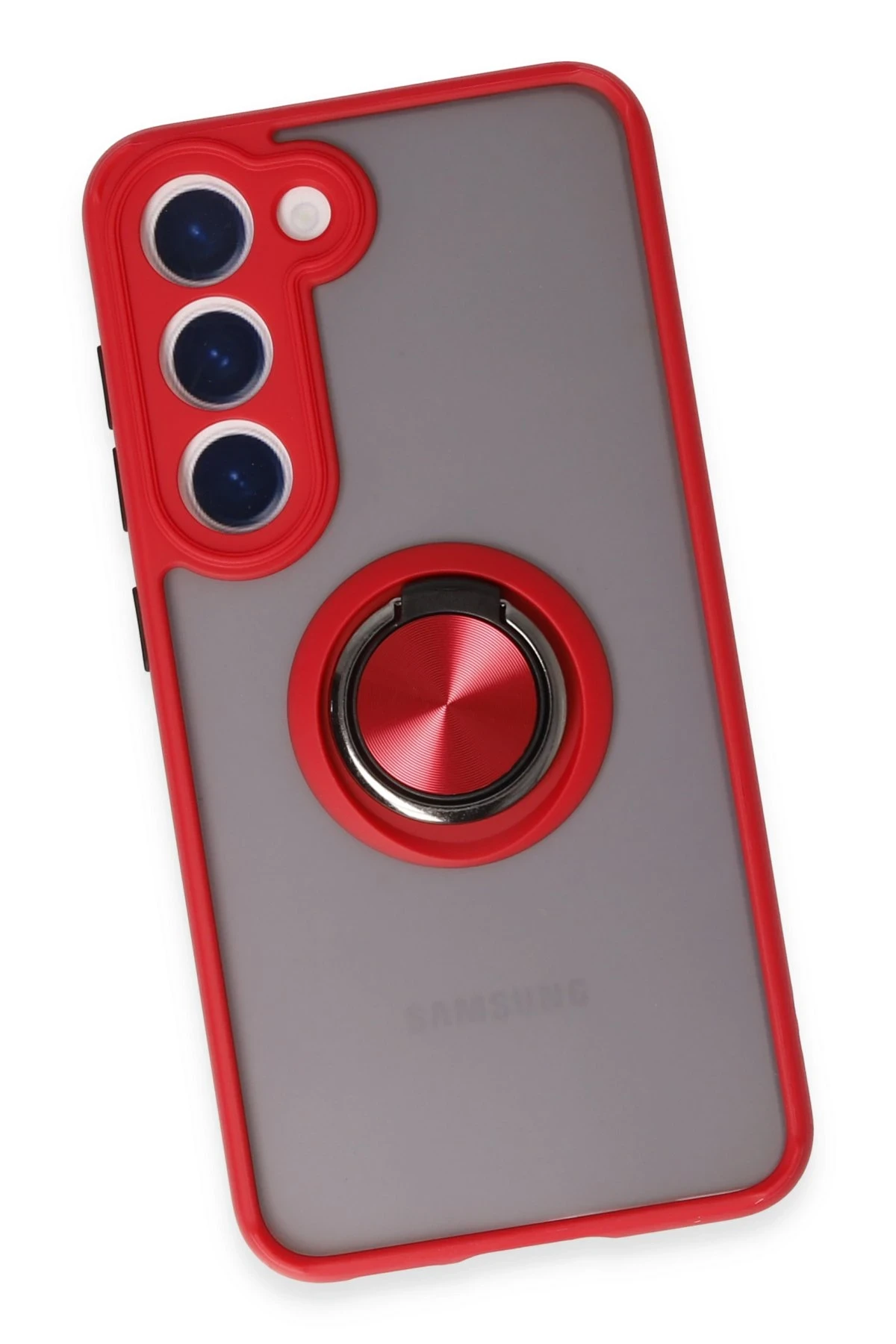 Newface Samsung Galaxy S23 Kılıf Montreal Yüzüklü Silikon Kapak - Kırmızı