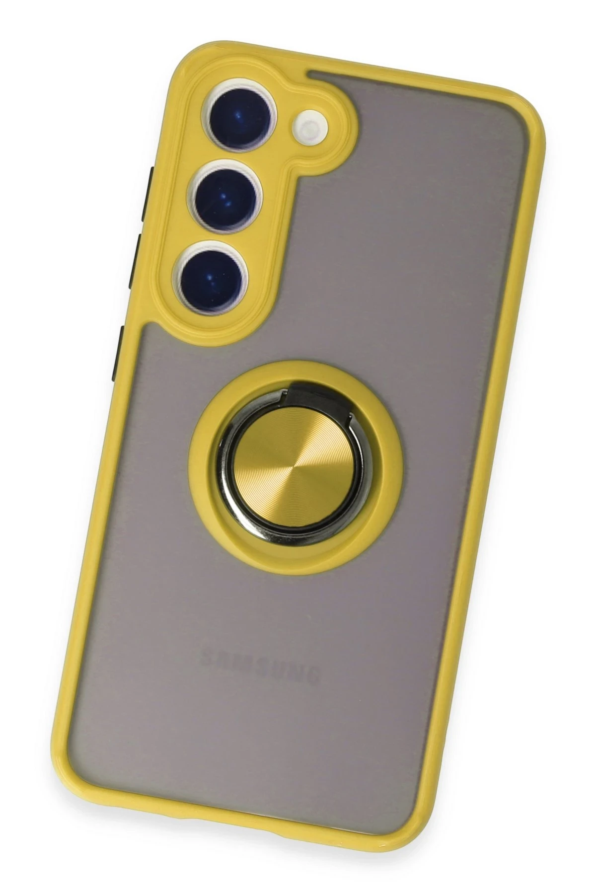 Newface Samsung Galaxy S23 Kılıf Montreal Yüzüklü Silikon Kapak - Sarı