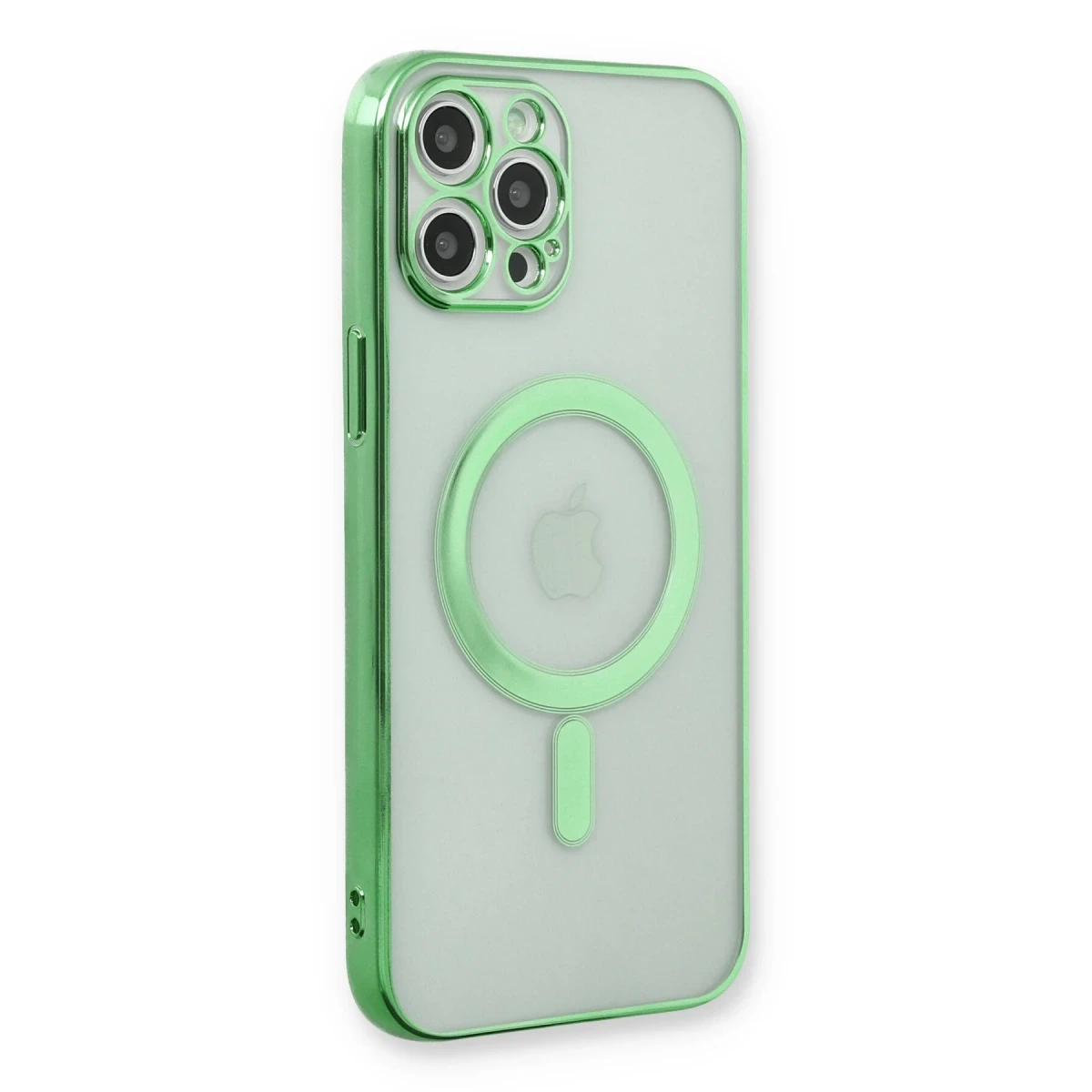Newface Apple iPhone 12 Pro Kılıf Magneticsafe Lazer Silikon - Haki Yeşil