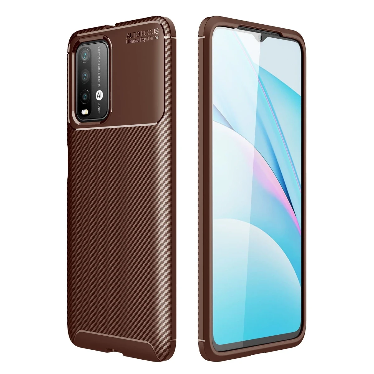 Newface Xiaomi Redmi 9T Kılıf Auto Focus Karbon Kapak - Kahverengi