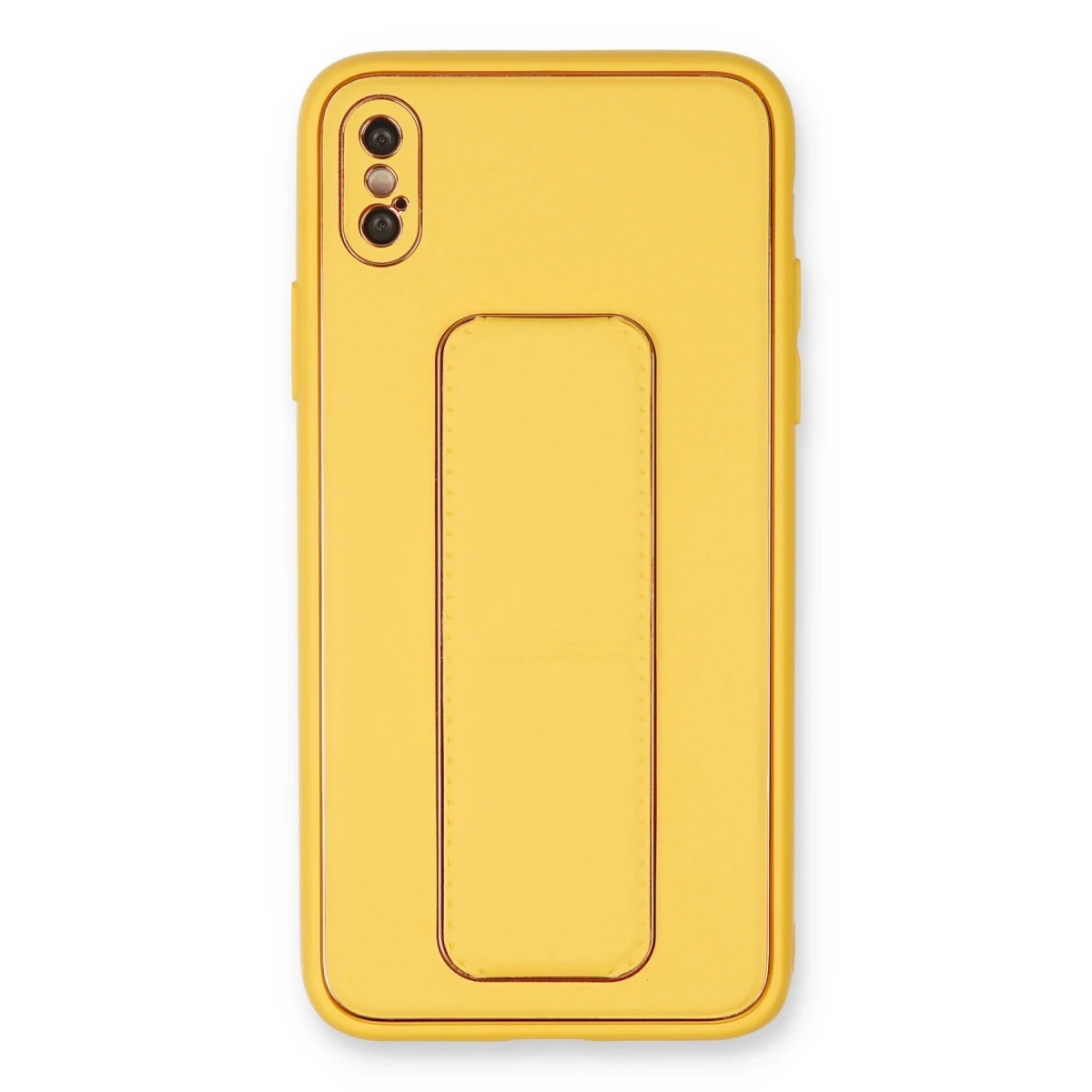 Newface Apple iPhone XS Max Kılıf Coco Deri Standlı Kapak - Sarı