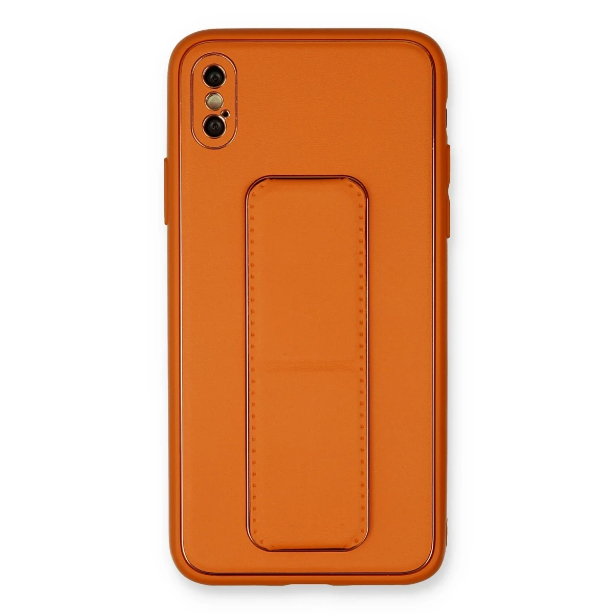 Newface Apple iPhone XS Max Kılıf Coco Deri Standlı Kapak - Turuncu