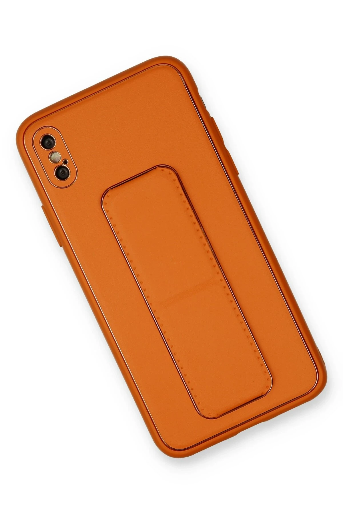 Newface iPhone XS Max Kılıf Coco Deri Standlı Kapak - Turuncu