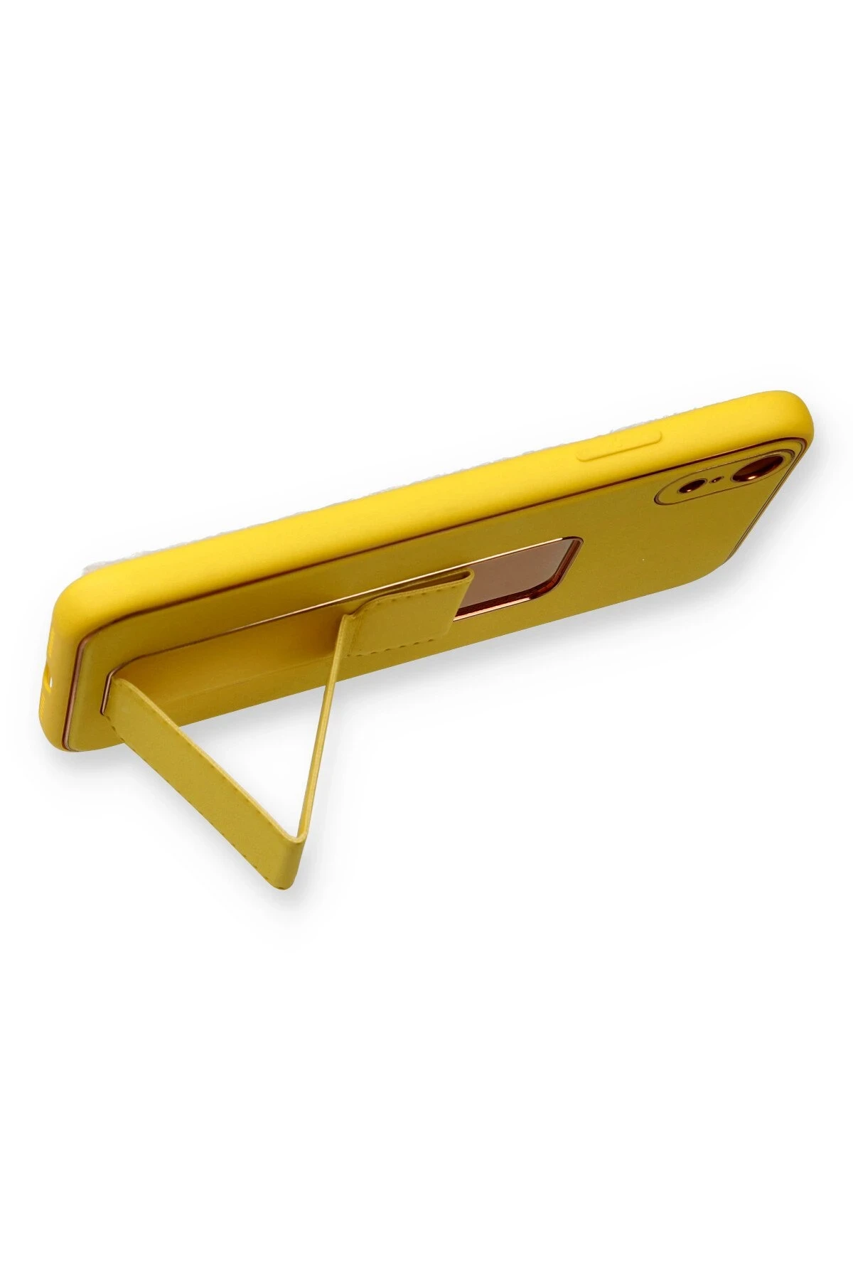 Newface iPhone XR Kılıf Coco Deri Standlı Kapak - Sarı